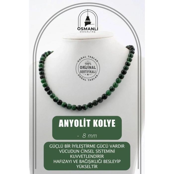 Anyolit 8 mm Dizi Doğal Taş Kolye