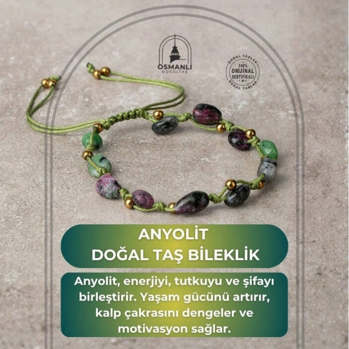Anyolit Natürel Kesim Doğal Taş Makrome Bileklik