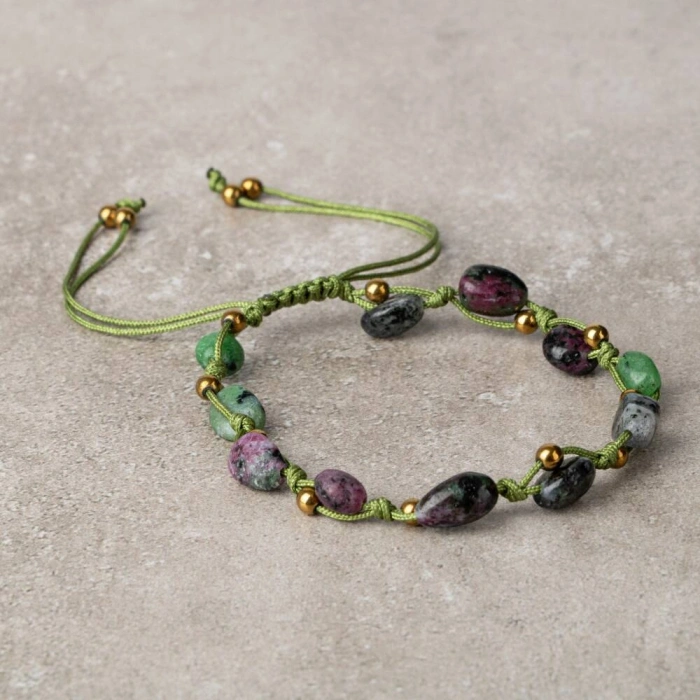 Anyolit Natürel Kesim Doğal Taş Makrome Bileklik