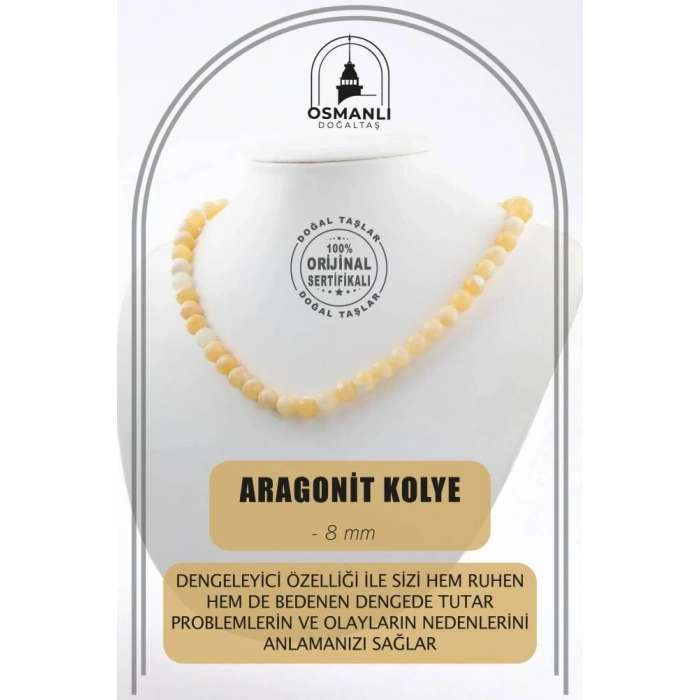 Aragonit 8 mm Dizi Doğal Taş Kolye