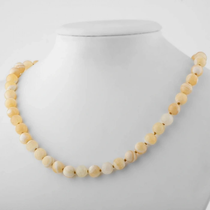 Aragonit 8 mm Düğümlü Doğal Taş Kolye