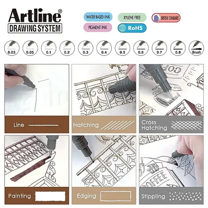 Artline Drawing System Brush Teknik Çizim Kalemi Siyah Fırça Uçlu