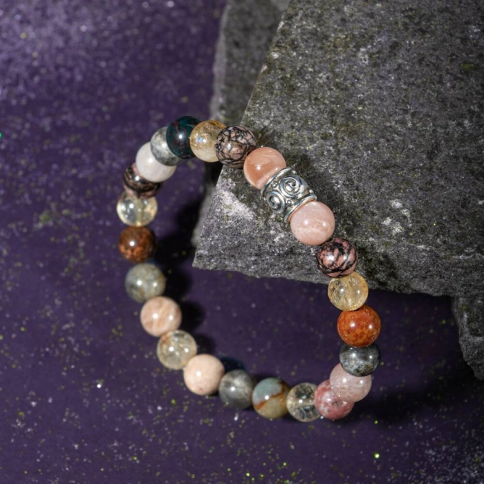 Aslan Burcu Bileklik Bronzit, Güneş Taşı, Kan Taşı, Labradorit, Rodonit, Sitrin