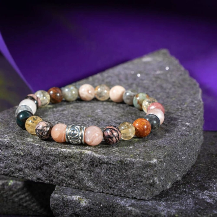 Aslan Burcu Bileklik Bronzit, Güneş Taşı, Kan Taşı, Labradorit, Rodonit, Sitrin