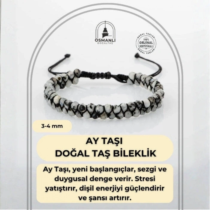 Ay Taşı 3-4mm Çift Sıra Doğal Taş Bileklik