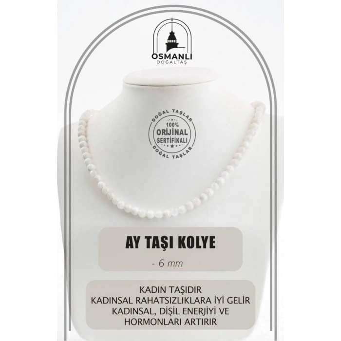 Ay Taşı 6 mm Dizi Doğal Taş Kolye