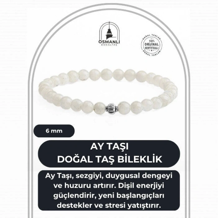 Ay Taşı 6mm Doğal Taş Bileklik
