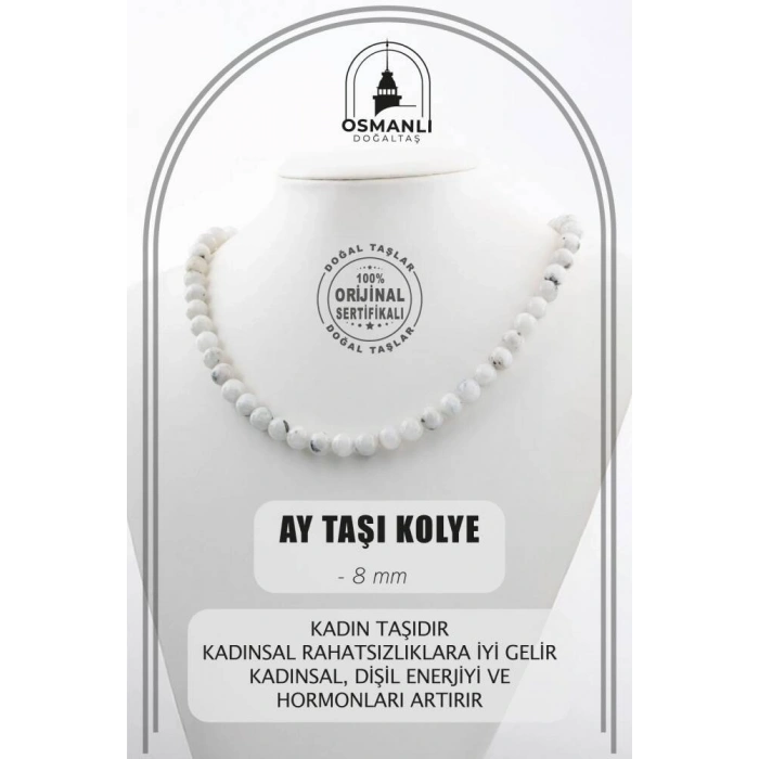 Ay Taşı 8 mm Dizi Doğal Taş Kolye