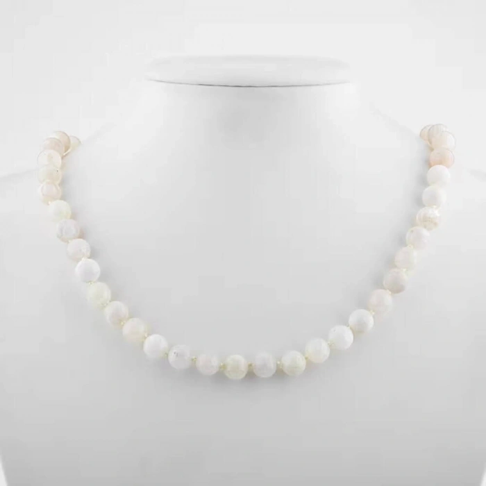 Ay Taşı 8 mm Düğümlü Doğal Taş Kolye