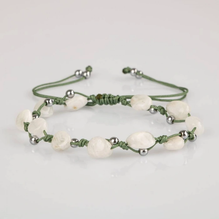 Ay Taşı Natürel Kesim Doğal Taş Makrome Bileklik