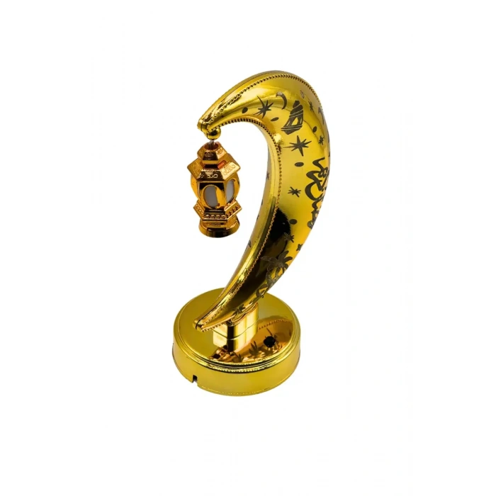 Ay Yıldız Motifli Altın Rengi Işıklı Masaüstü Lamba