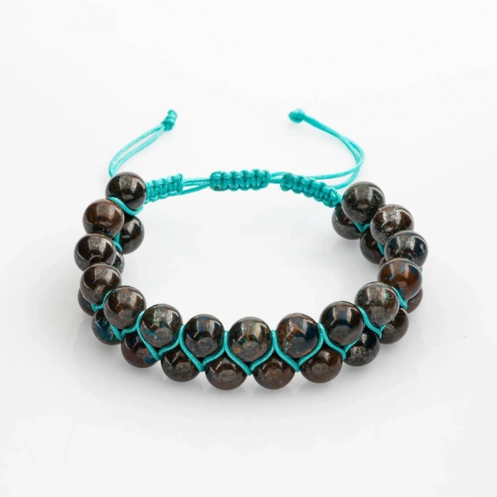 Azurit 8mm Çift Sıra Makrome Doğal Taş Bileklik
