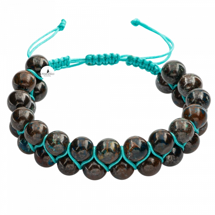 Azurit 8mm Çift Sıra Makrome Doğal Taş Bileklik