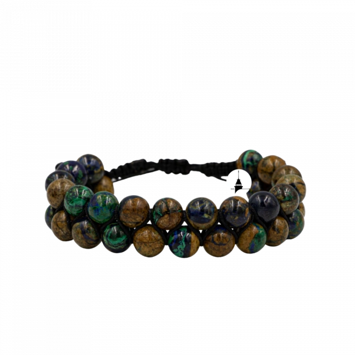 Azurit Malakit 8mm Çift Sıra Makrome Doğal Taş Bileklik