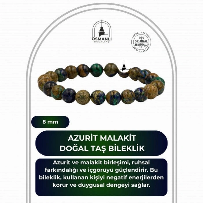 Azurit Malakit 8mm Doğal Taş Bileklik