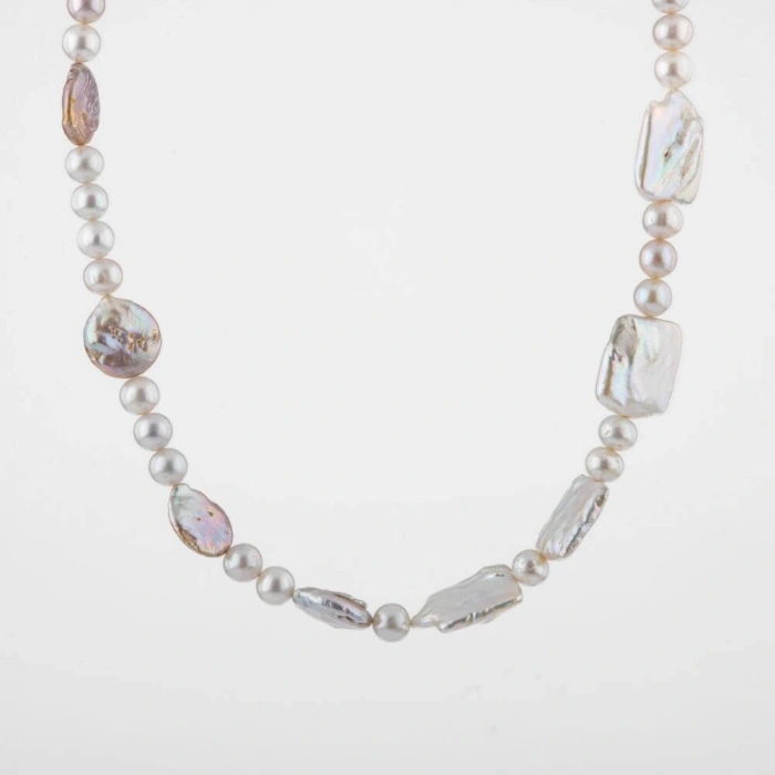 Barok İnci Doğal Taş Gümüş Kapama Kolye - 54cm