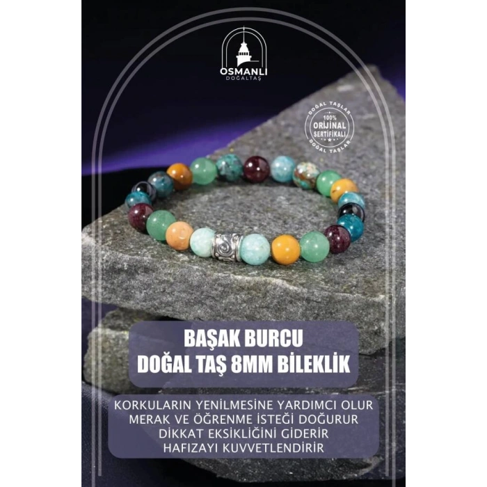 Başak Burcu Bileklik Amazonit, Bordo Granat Lal, Jasper, Krizokol, Mavi Apatit, Siyah Göz Akik, Yeşil Aventurin