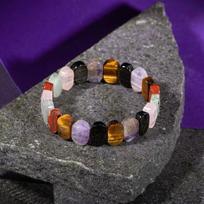 Başak Burcu Bileklik Ametist, Golden Obsidyen, Kaplan Gözü, Labradorit, Pembe Kuvars, Yosunlu Akik
