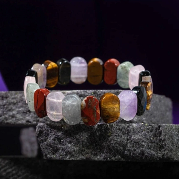 Başak Burcu Bileklik Ametist, Golden Obsidyen, Kaplan Gözü, Labradorit, Pembe Kuvars, Yosunlu Akik