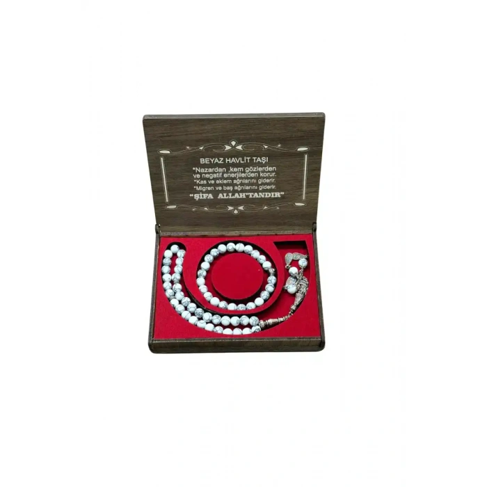 Beyaz Havlit Taşı 33 Lük Tesbih & Bileklik Set
