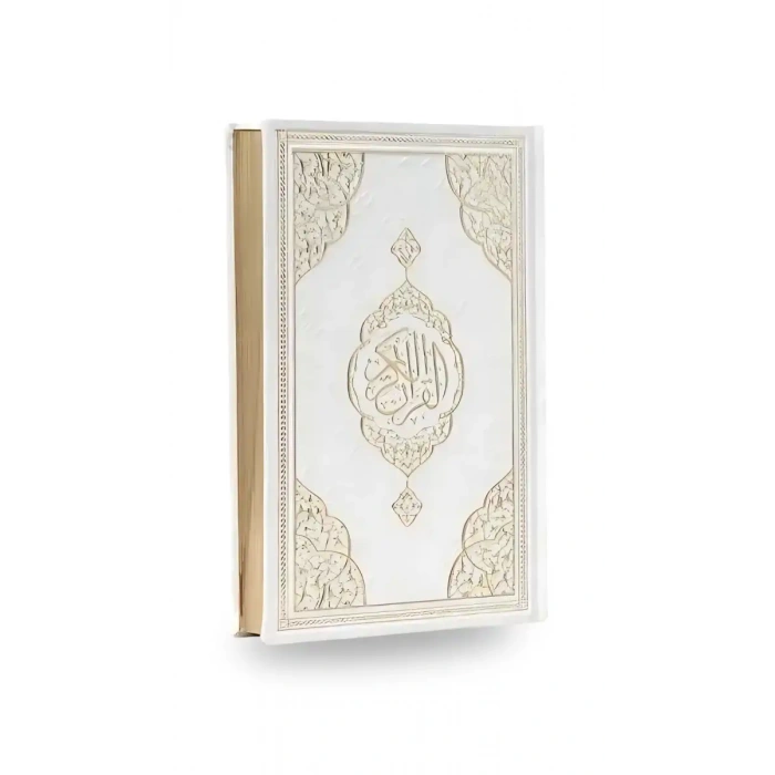 Beyaz Orta Boy Kuranı Kerim Kenar Yaldızlı Deri Cilt
