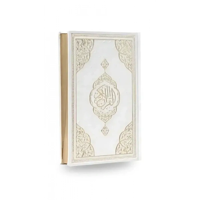 Beyaz Orta Boy Kuranı Kerim Kenar Yaldızlı Deri Cilt