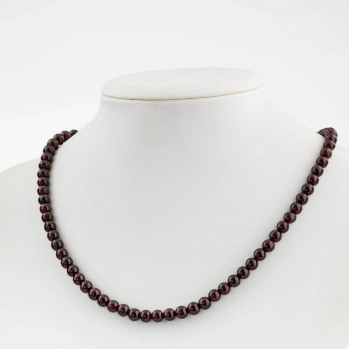 Bordo Granat Lal 6 mm Dizi Doğal Taş Kolye