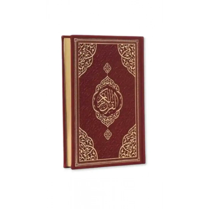 Bordo Orta Boy Kuranı Kerim Kenar Yaldızlı Deri Cilt