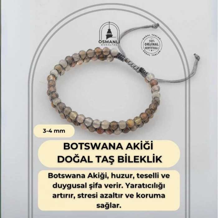 Botswana Akiği 3-4mm Çift Sıra Doğal Taş Bileklik