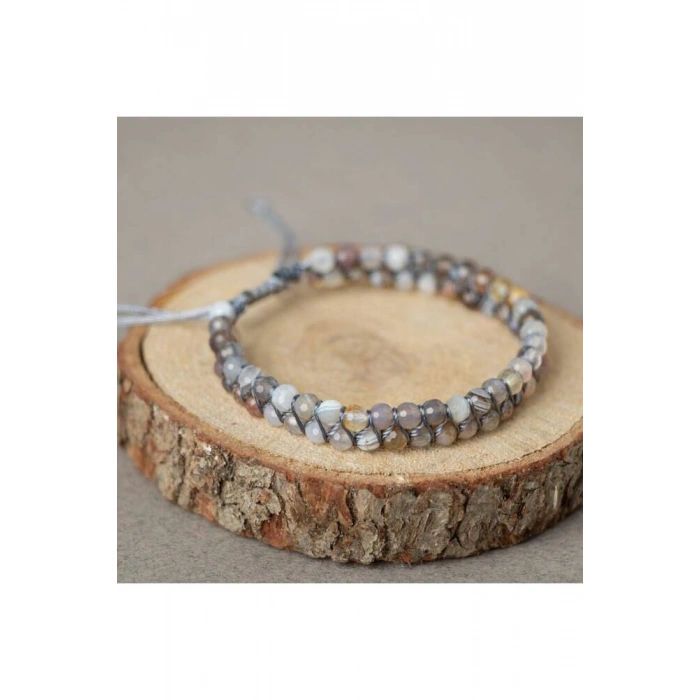 Botswana Akiği 3-4mm Çift Sıra Doğal Taş Bileklik