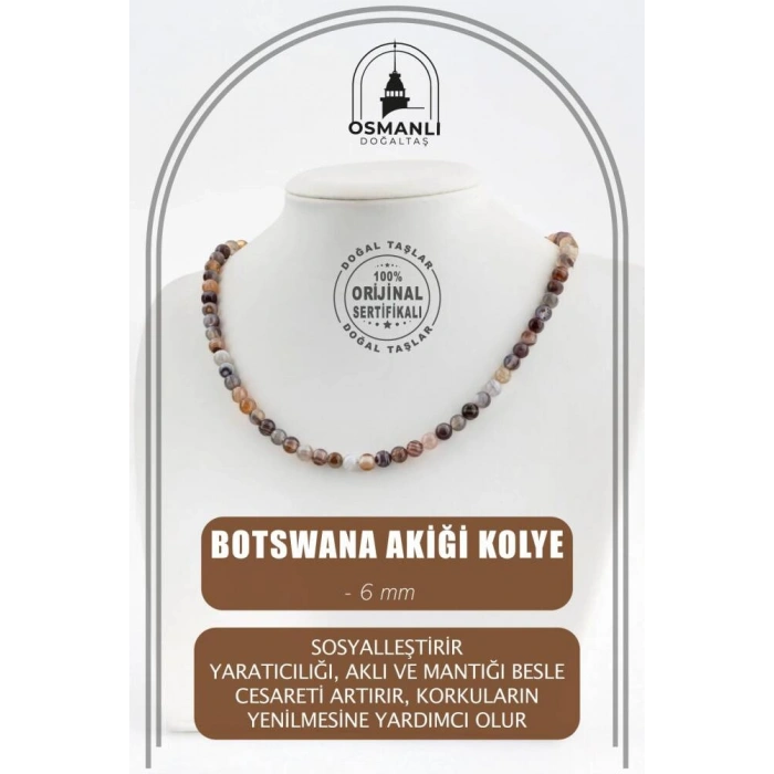 Botswana Akiği 6 mm Dizi Doğal Taş Kolye