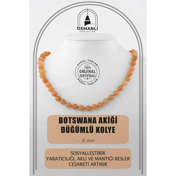 Botswana Akiği 8 mm Dizi Doğal Taş Kolye