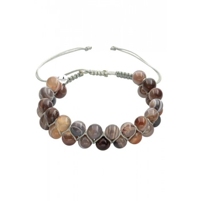 Botswana Akiği 8mm Çift Sıra Makrome Doğal Taş Bileklik