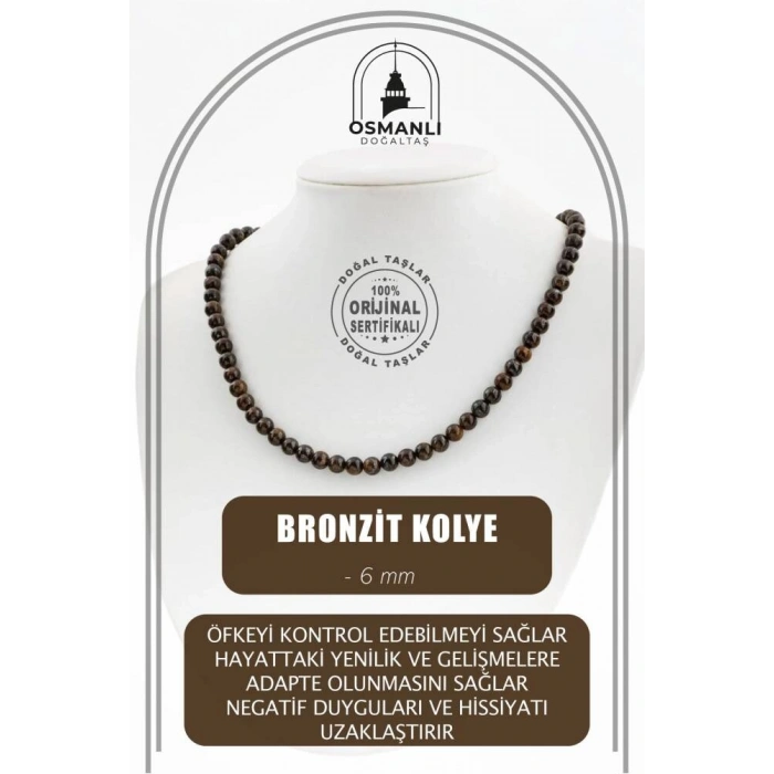Bronzit 6 mm Dizi Doğal Taş Kolye