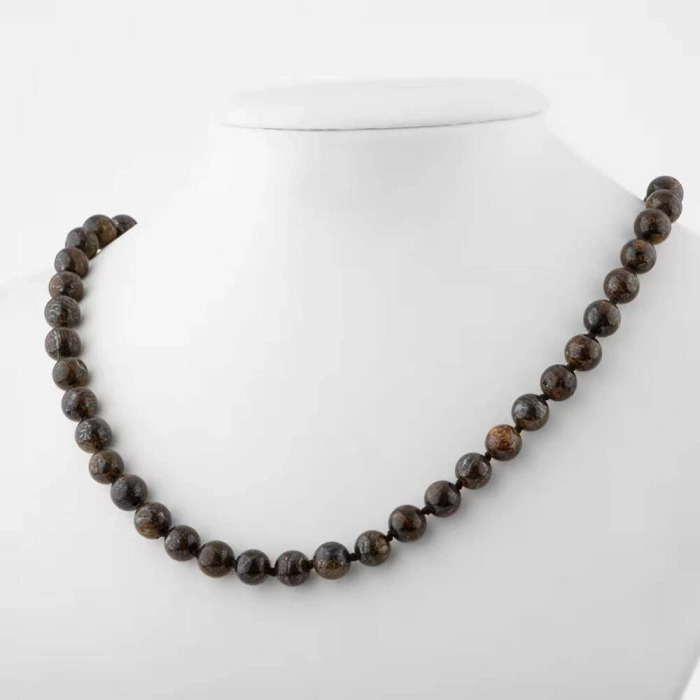 Bronzit 8 mm Düğümlü Doğal Taş Kolye