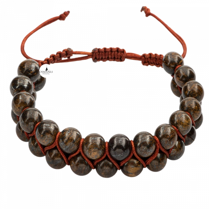 Bronzit 8mm Çift Sıra Makrome Doğal Taş Bileklik