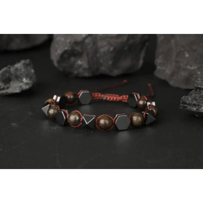 Bronzit-Hematit Doğal Taş Bileklik