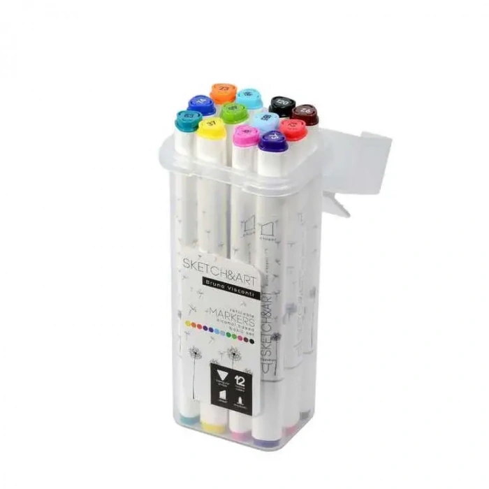 Bruno Visconti Sketch & Art Çift Taraflı Marker Seti Kutulu 12 Renk