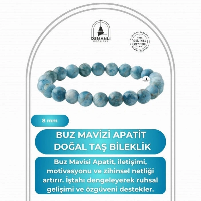 Buz Mavizi Apatit 8mm Doğal Taş Bileklik