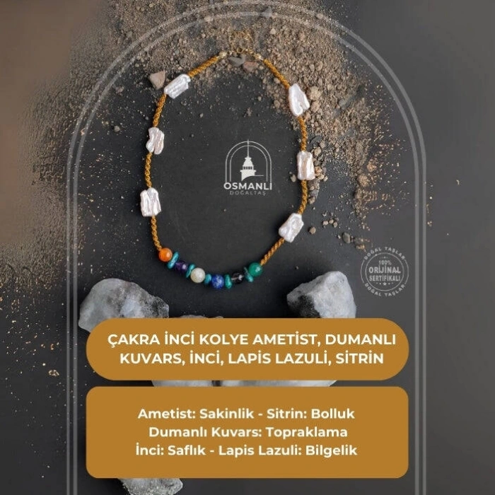 Çakra İnci Kolye Ametist, Dumanlı Kuvars, İnci, Lapis Lazuli, Sitrin