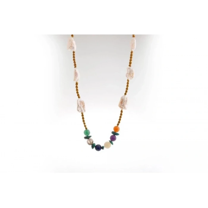 Çakra İnci Kolye Ametist, Dumanlı Kuvars, İnci, Lapis Lazuli, Sitrin