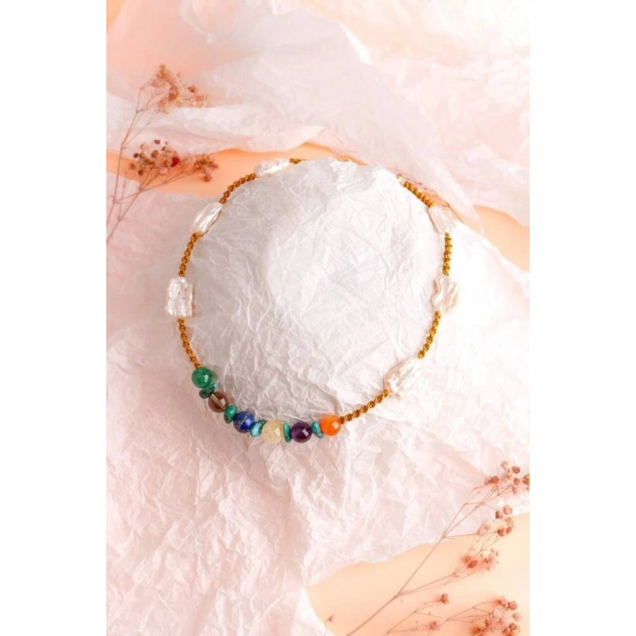 Çakra İnci Kolye Ametist, Dumanlı Kuvars, İnci, Lapis Lazuli, Sitrin