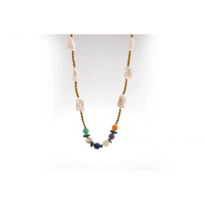 Çakra İnci Kolye Ametist, Dumanlı Kuvars, İnci, Lapis Lazuli, Sitrin