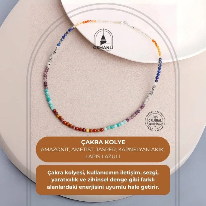 Çakra Kolye Amazonit, Ametist, Jasper, Karnelyan Akik, Lapis Lazuli
