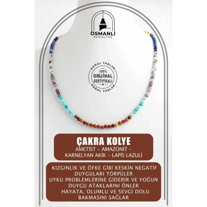 Çakra Kolye Amazonit, Ametist, Jasper, Karnelyan Akik, Lapis Lazuli