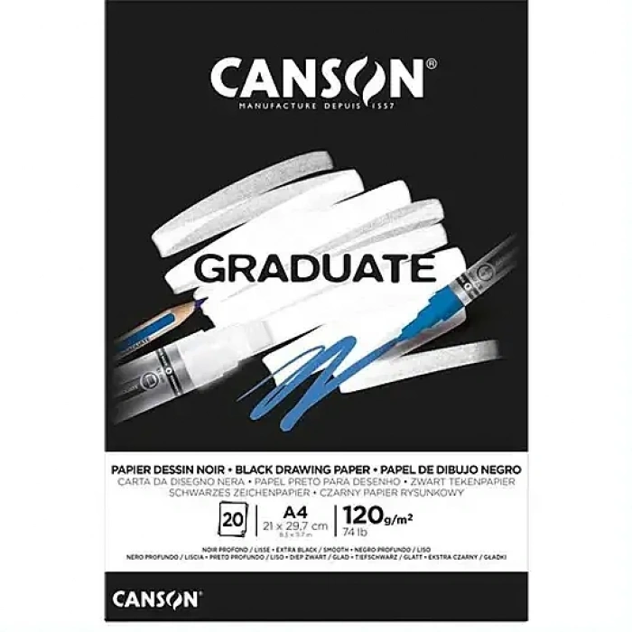 Canson Graduate Siyah Blok A4 120 gr 20 Yp