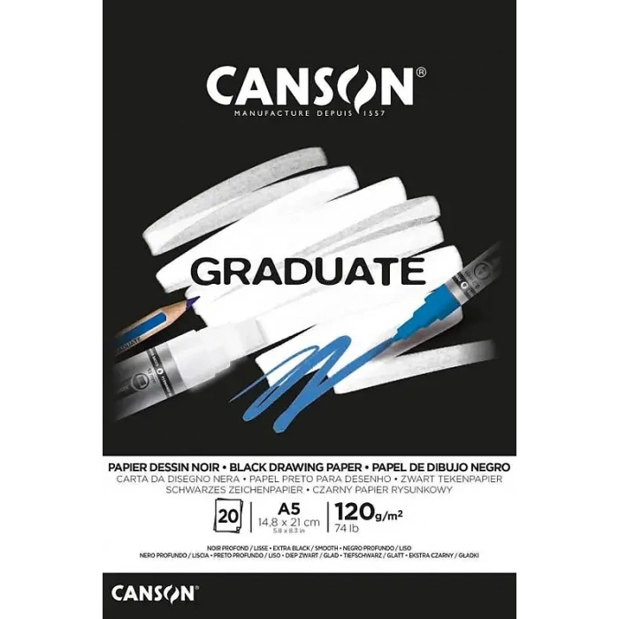 Canson Graduate Siyah Blok A5 120 gr 20 Yp