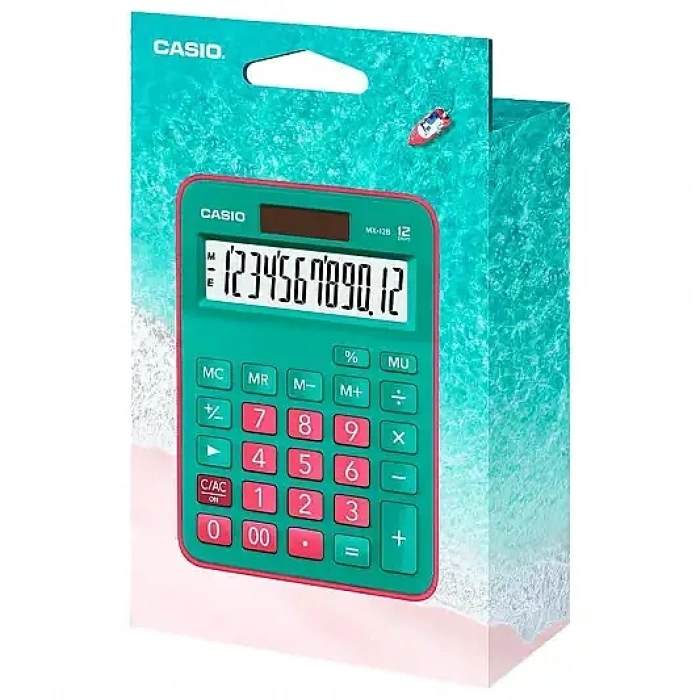 Casio Hesap Makinesi 12 Hane Yeşilkırmızı Mx-12B-Gnrd