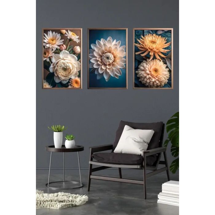 Çiçek 3d 3lü Mdf Tablo