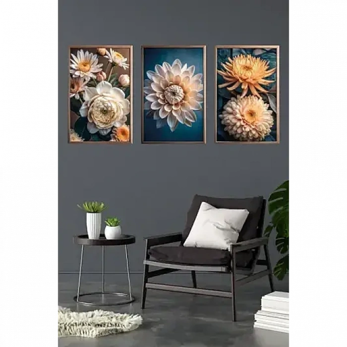 Çiçek 3d 3lü Mdf Tablo
